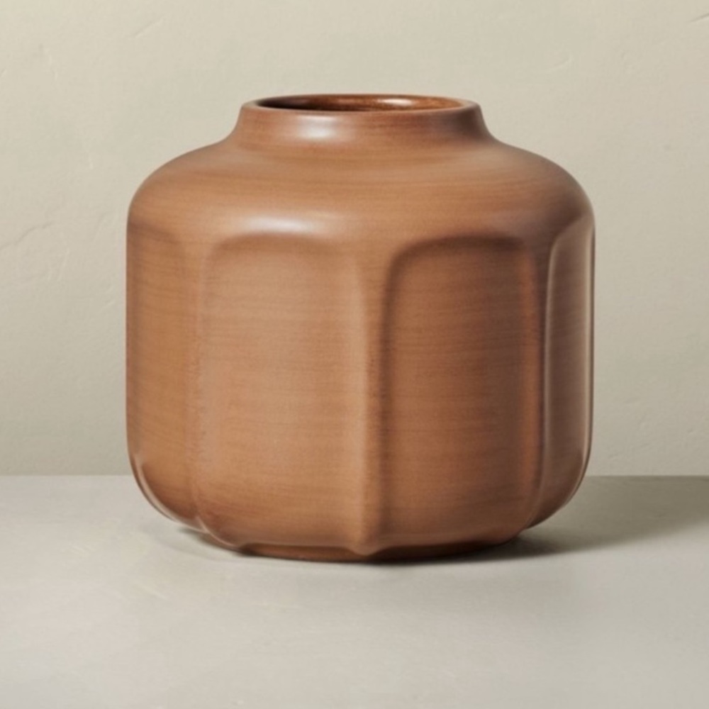 NEW  Faceted Ceramic 6” Vase Brown - Hearth & Hand